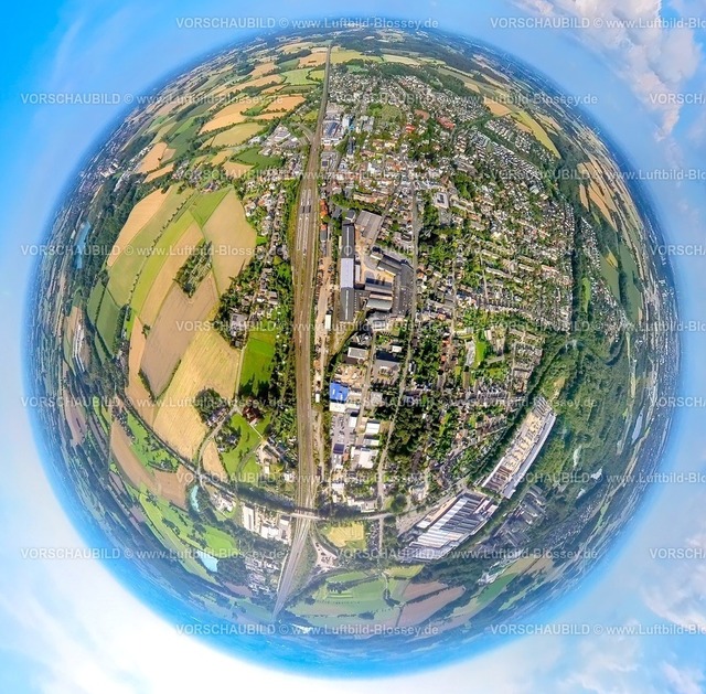 Beckum2308910332 Neubeckum-topaz | Luftbild, Ortsansicht Neubeckum und Bahnhof, Balcke-Dürr Gewerbegebiet, Erdkugel, Fisheye Aufnahme, Fischaugen Aufnahme, 360 Grad Aufnahme, tiny world, Neubeckum, Beckum,  Münsterland, Nordrhein-Westfalen, Deutschland