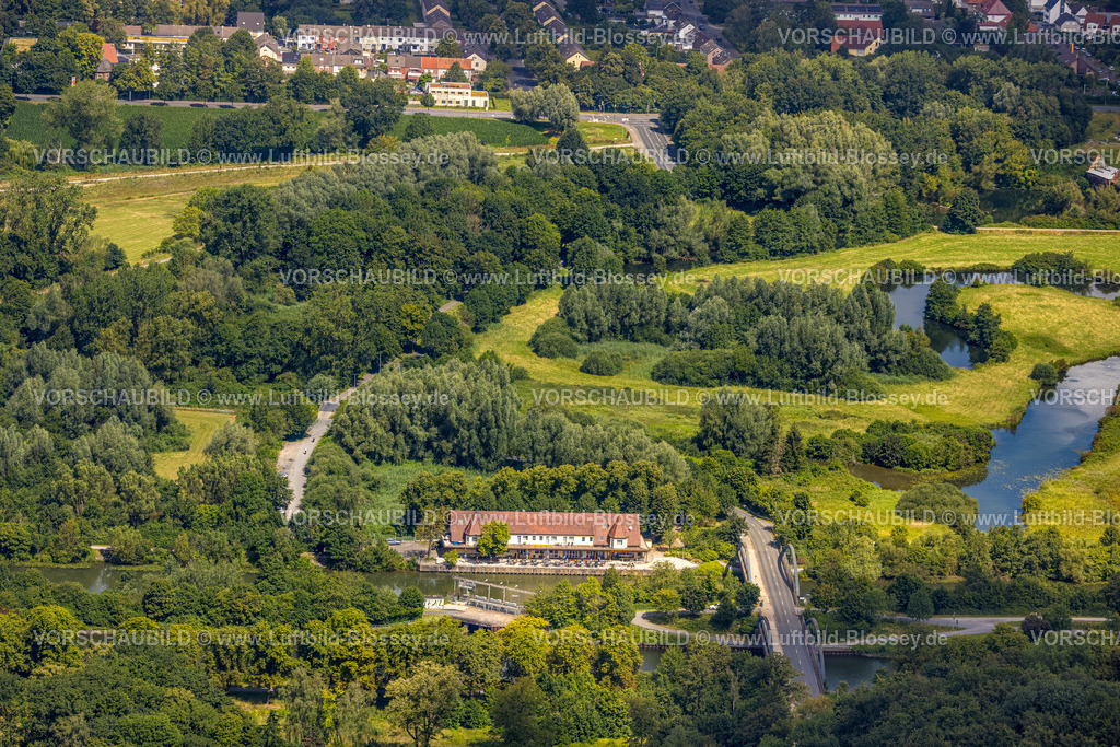 Hamm240706643 | Luftbild, Bootshaus Fährstraße mit Lippeauen Waldgebiet und Fluss Lippe Mühlengraben, Mitte, Hamm, Ruhrgebiet, Nordrhein-Westfalen, Deutschland