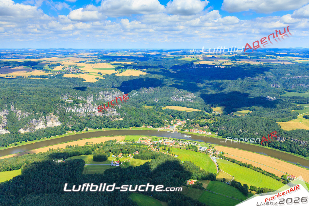 Luftbild von Bastei Rathen - Luftaufnahme wurde 2016 von https://frankenair.de mittels Flugzeug (keine Drohne) erstellt - die Geschenkidee
