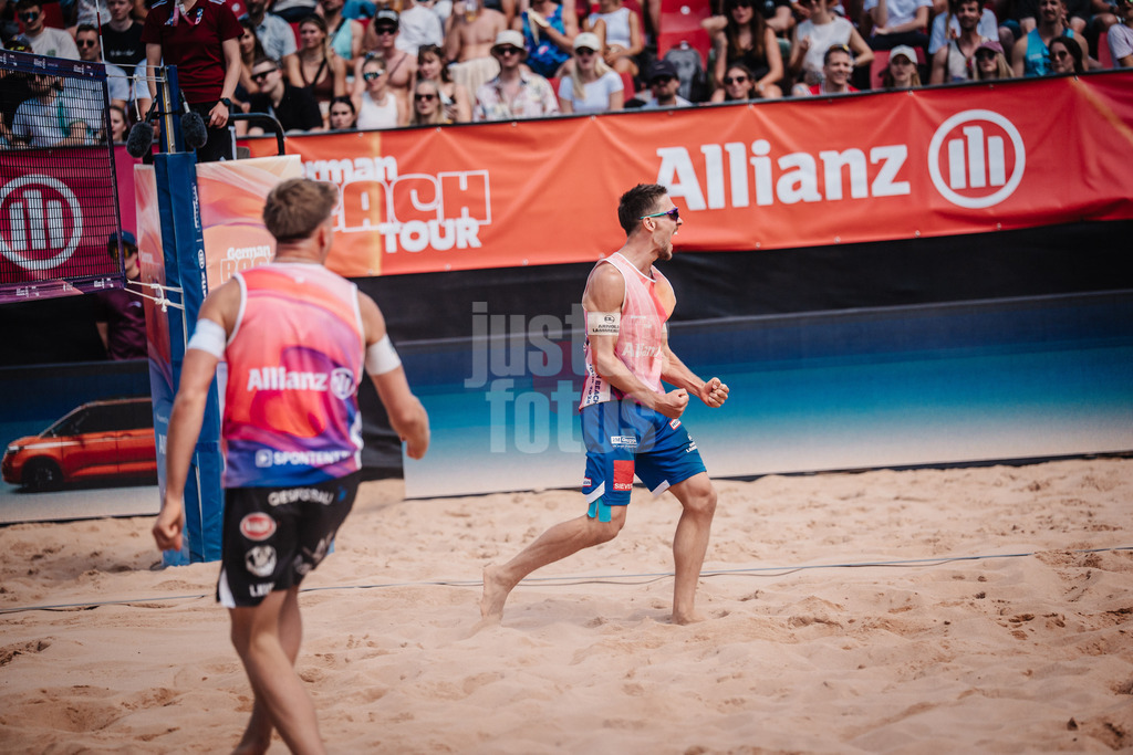 Beachvolleyball | Männer | Allianz German Beach Tour 2025 | Tourstop München | 12.07.2025 | David Poniewaz jubelt