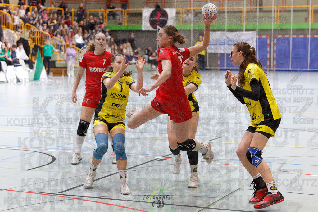 Hessenmeisterschaft wJC - Finale; HSG Kleenheim - HSG Weiterstadt/ Braunsh.Worf. | Hessenmeisterschaft wJC - Finale; HSG Kleenheim - HSG Weiterstadt/ Braunsh.Worf. am 22.03.2025 in Biedenkopf (Sporthalle Lahntalschule)Photo © 2025 - Jörg Heinrich - Realisiert mit Pictrs.com