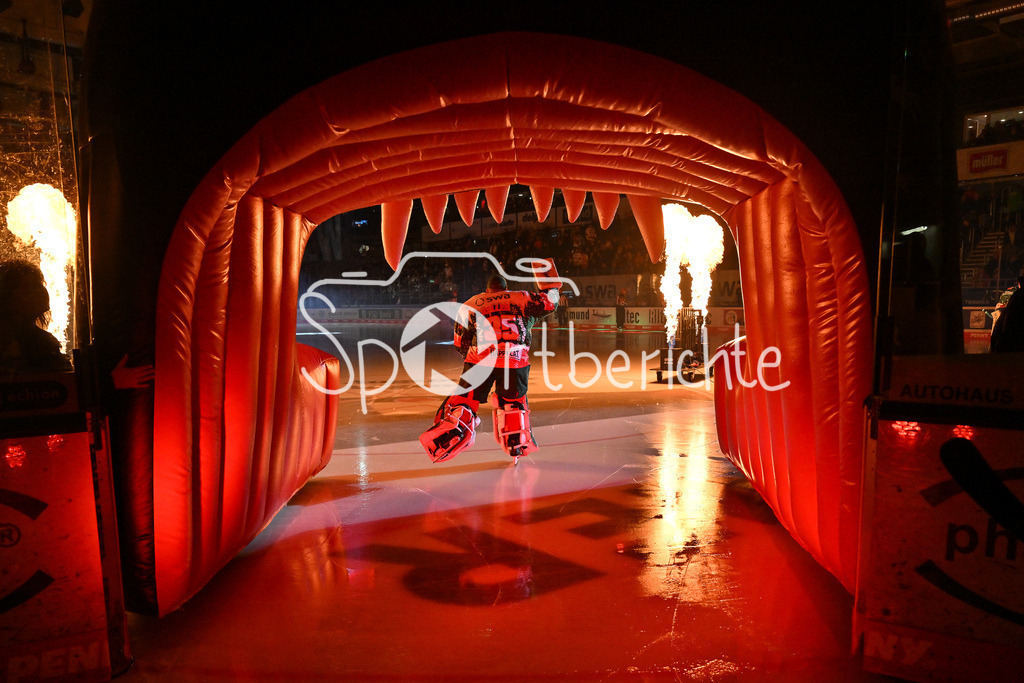 Augsburger Panther - Nürnberg Ice Tigers | einlauf der Panther im Bild Markus KELLER (Augsburger Panther #35) / DEL: Augsburger Panther - Nuernberg Ice Tigers, Curt Frenzel Stadion am 06.12.2024