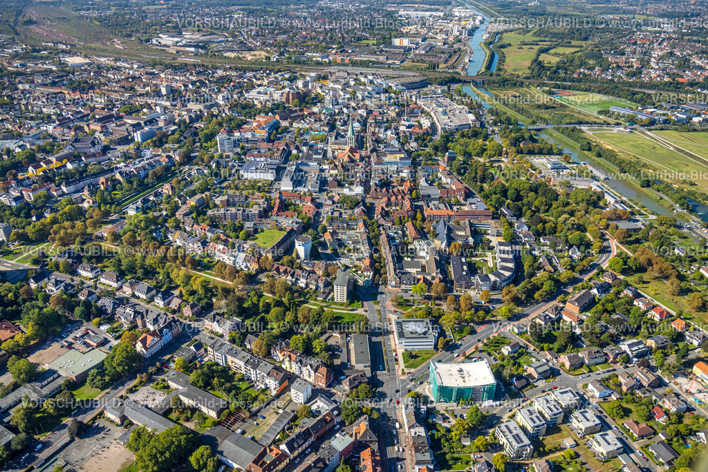 Hamm250901842 | Luftbild, City Innenstadtansicht mit evang. Pauluskirche und Allee-Center, Datteln-Hamm-Kanal, Mitte, Hamm, Ruhrgebiet, Nordrhein-Westfalen, Deutschland