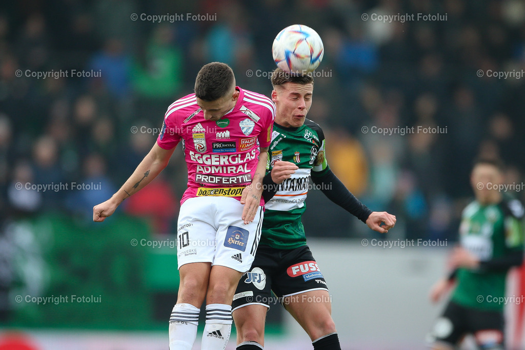 A_LUI_20230212_0021 | SPORT FUSSBALL ADMIRAL BUNDESLIGA SV RIED VS TSV HARTBERG
IM BILD: Donis Avdijaj (TSV Hartberg), Michael Martin (SV Ried)

FOTO:FOTOLUI/UW