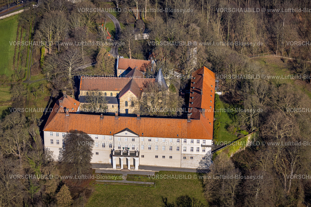 Luenen230203483 | Luftbild, Schloss und Stiftskirche Cappenberg, LWL-Museum für Kunst und Kultur, Cappenberg, Selm, Ruhrgebiet, Nordrhein-Westfalen, Deutschland