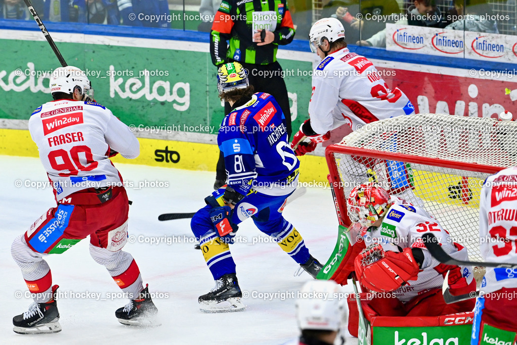 EC IDM WÄRMEPUMPEN VSV vs. EC KAC | #90 Fraser Matthew EC KAC, #81 RICHTER Marco EC VSV, #32 Dahm Sebastian EC KAC, #82  Nickl Thimo EC KAC, 92 Unterweger Clemens EC KAC, Nickl Thimo EC KAC, EC IDM WÄRMEPUMPEN VSV vs. EC KAC, EC IDM WÄRMEPUMPEN VSV vs. EC KAC am 02.02.2025 in Villach (Stadthalle Villach), Austria, (Photo by Bernd Stefan)