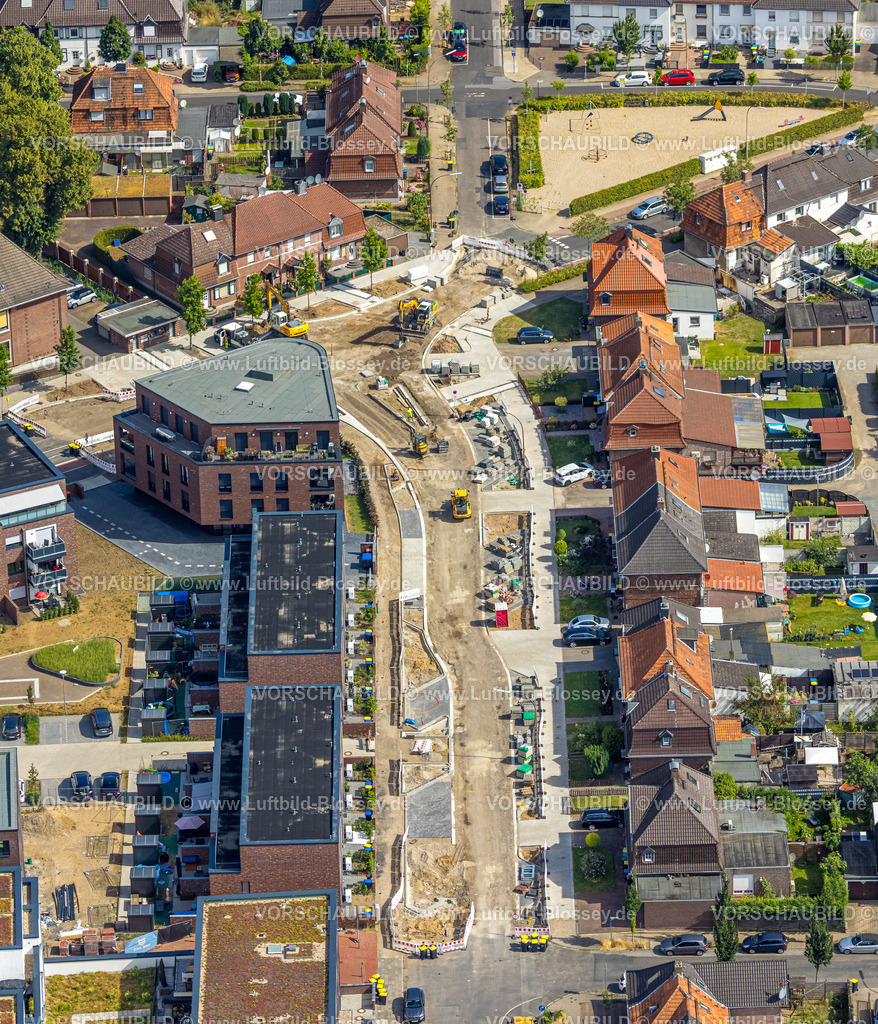 Kamp-Lintfort230707010 | Luftbild, Baustelle mit Sanierung Wilhelmstraße Ecke Markgrafenstraße, Kamperbruch, Kamp-Lintfort, Ruhrgebiet, Nordrhein-Westfalen, Deutschland