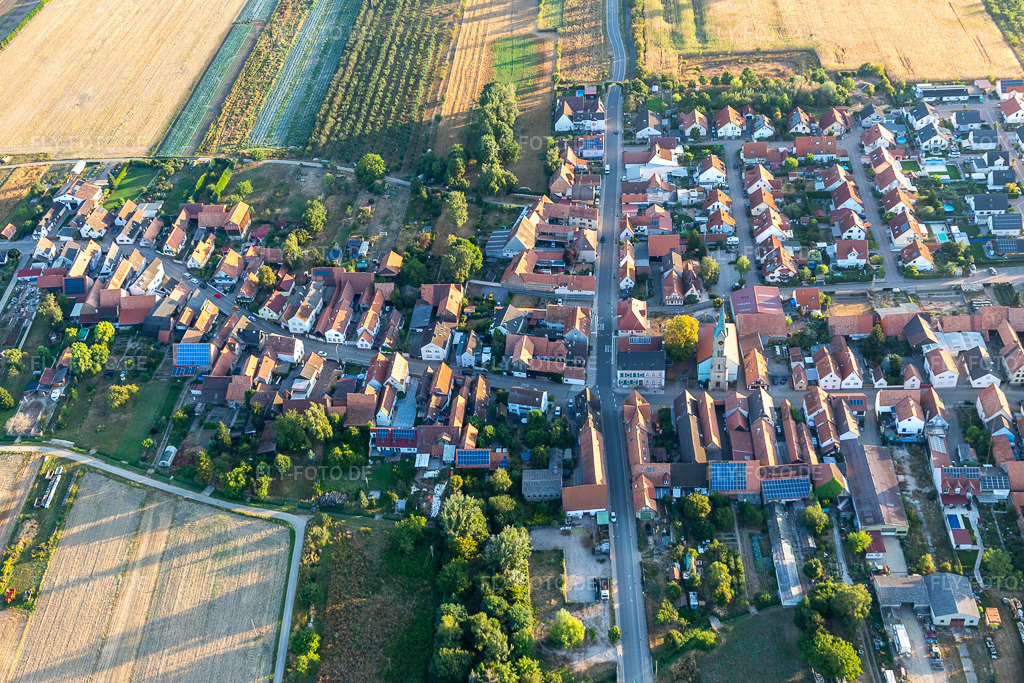 Luftbild:  in Erlenbach bei Kandel im Bundesland Rheinland-Pfalz in Deutschland. Foto: IMG_133882.jpg vom 21.08.2022 durch Werner Riehm/FLY-FOTO.deOrtsgemeinde Erlenbach - auf der Internetpräsenz der Ortsgemeinde Erlenbach bei Kandel