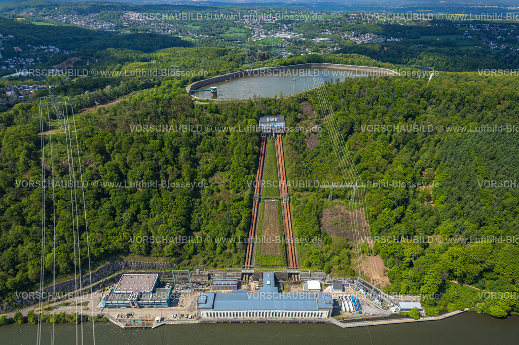 Herdecke230502763 | Luftbild, Koepchenwerk mit Speicherbecken, Industriedenkmal, Stromtrasse, Herdecke, Ruhrgebiet, Nordrhein-Westfalen, Deutschland