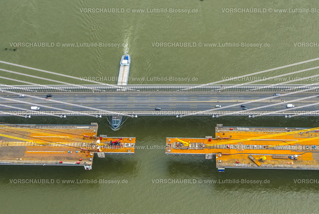 Duisburg240704761-Mitte | Luftbild, Autobahn A40 Rheinbrücke Neuenkamp, Baustelle, Binnenschifffahrt Fluss Rhein, Alt-Homberg, Duisburg, Ruhrgebiet, Nordrhein-Westfalen, Deutschland