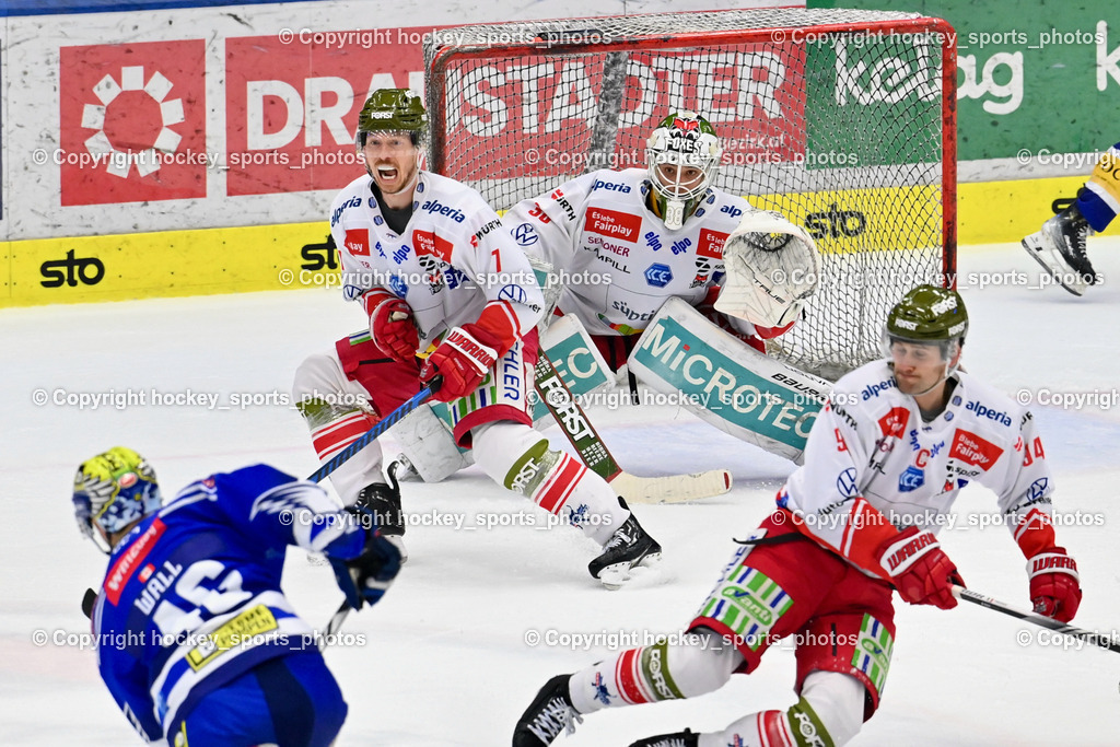 EC VSV vs. HC Bozen 16.2.2024 | #7 Parlett Blake, #38 Harvey Sam, EC VSV vs. HC Bozen 16.2.2024, EC VSV vs. HC Bozen 16.2.2024 am 16.02.2024 in Villach (Stadthalle Villach), Austria, (Photo by Bernd Stefan)