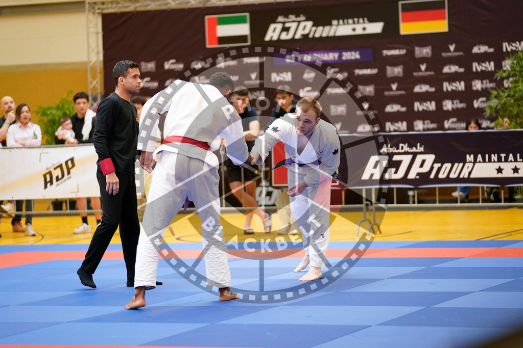 20240203PBB08626 | Fighters compete during the Brazilian Jiu-Jitsu Championship of the AJP Tour in Maintal by Frankfurt am Main, Germany, on February 2, 2024.
