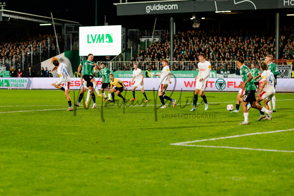 2. Bundesliga, Saison 2025/26, 11. Spieltag: SC Preußen Münster - Holstein Kiel | Münster, 31.10.2025: 2. Bundesliga, 11. Spieltag, SC Preußen Münster gegen Holstein Kiel im LVM-Preußenstadion in Münster an. Foto: sportfotografie.ms | Markus Paletta - Realisiert mit Pictrs.com