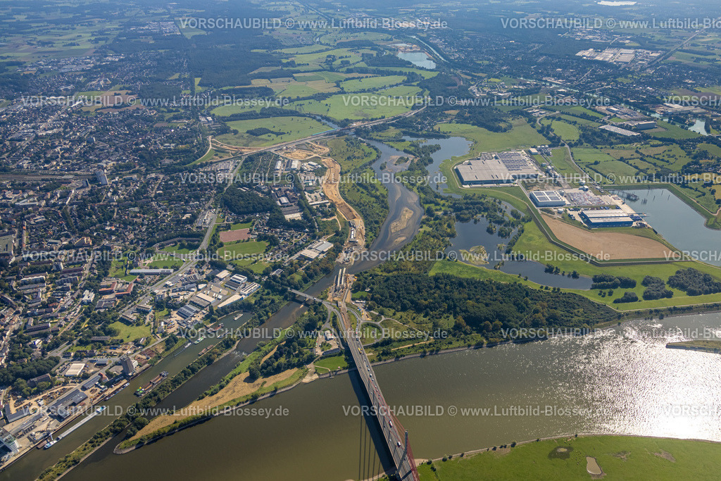 Wesel240805292Lippemuendung300dpi | Luftbild, Lipperenaturierung, Lippemündung in den Rhein, B58n Südumgehung, Lippeverlauf, Fluss Lippe, Lippeverband, Büderich, Wesel, Ruhrgebiet, Nordrhein-Westfalen, Deutschland