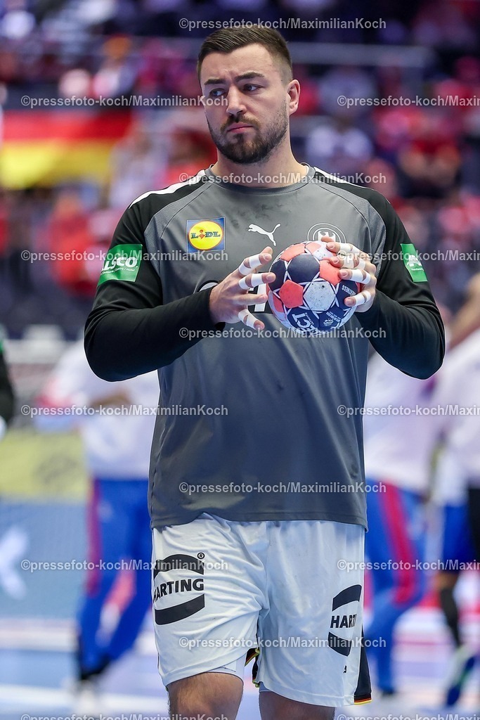 EHF28012602125 | 28.01.2026, Handball, Men's EHF EURO 2026, Deutschland - Frankreich, Jyske Bank Boxen in Herning, Dänemark, Main Round:  Jannik Kohlbacher (Germany #80)