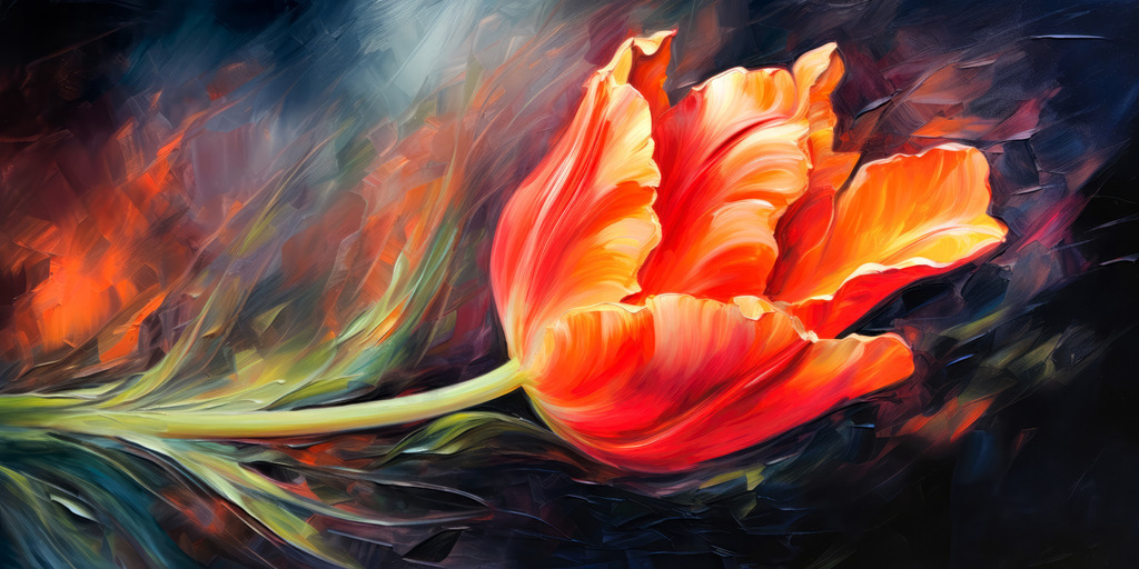 2307110 - Orangene Tulpe | Digitales Gemälde einer orange und rot gefärbten Tulpenblüte.