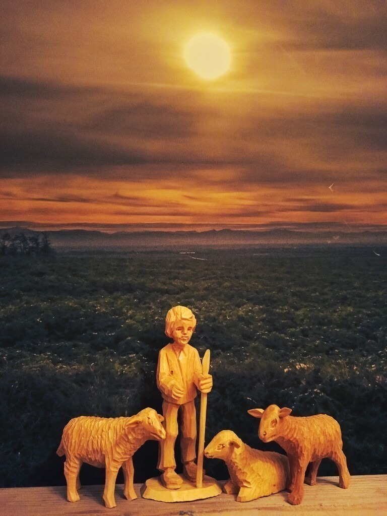 Hirte hütet seine Herde in der Heiligen Nacht | Mixed media