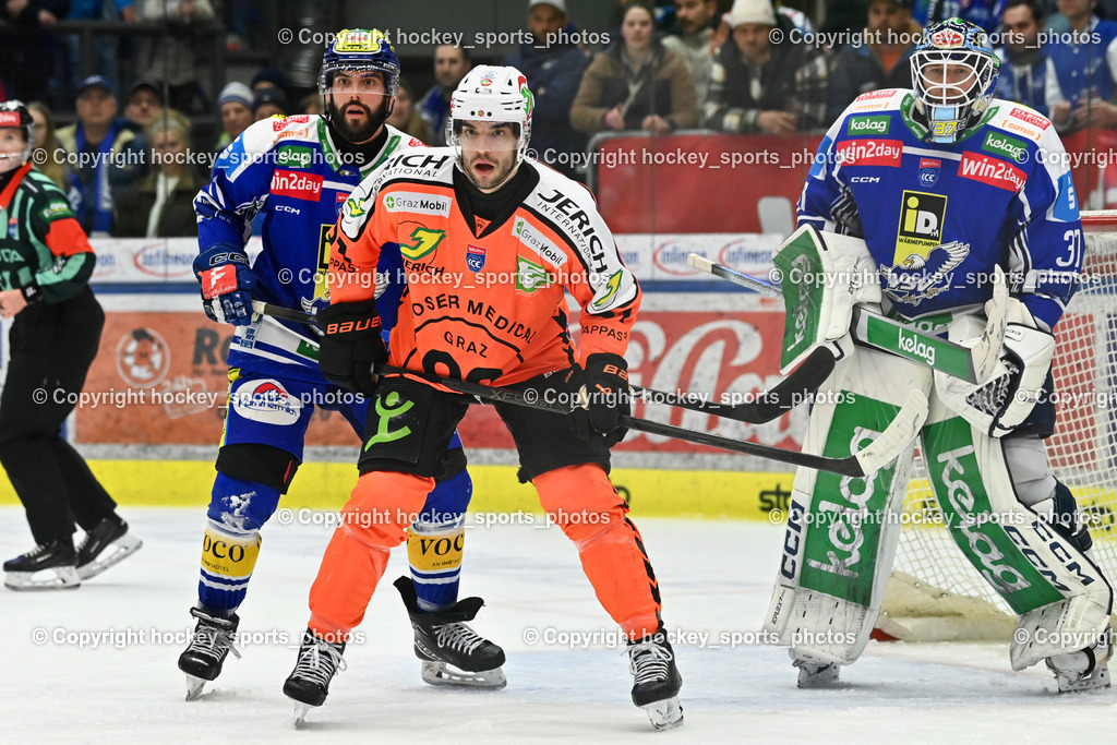 EC IDM WÄRMEPUMPEN VSV vs. MOSER MEDICAL GRAZ99ERS | #21 Lukas Haudum Graz 99ers, #71 Steven Strong EC VSV, #37 René Swette EC VSV, EC IDM WÄRMEPUMPEN VSV vs. MOSER MEDICAL GRAZ99ERS, EC IDM WÄRMEPUMPEN VSV vs. MOSER MEDICAL GRAZ99ERS am 17.03.2026 in Villach (Stadthalle Villach), Austria, (Photo by Bernd Stefan)