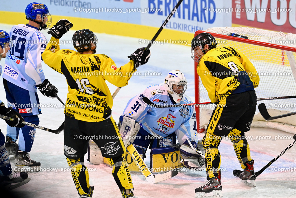 ESC Steindorf vs. EC Spittal Hornets 3.12.2022 | #69 Kreuzer Philipp, #16 Nageler Daniel, #31 Steiner Paul, #8 Komar Luca, Tor EC Spittal Hornets
