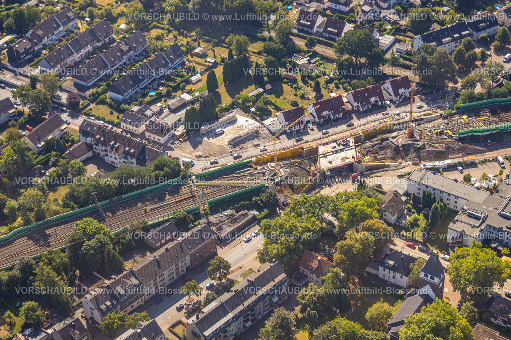 Essen220806713 | Luftbild, Baustelle Eisenbahn-Brückenneubau Prosperstraße, Essen-Dellwig, Essen, Ruhrgebiet, Nordrhein-Westfalen, Deutschland
