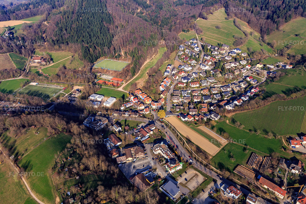 Luftbild: Ortsansicht von Westen in Au im Bundesland Baden-Württemberg in Deutschland. Foto: IMG_113015.jpg vom 22.03.2019 durch Werner Riehm/FLY-FOTO.de