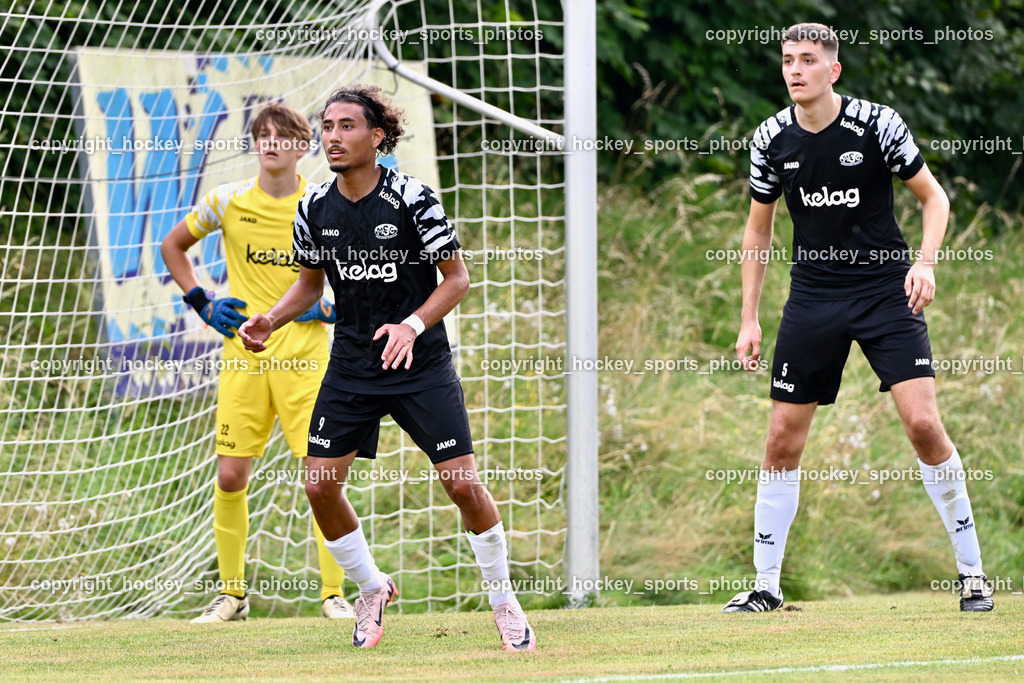 SC Magdalen vs. DSG Ledenitzen | #22 Michael Gaggl SC Magdalen, #9 Saif Moussa SC Magdalen, #5 Marko Dardic SC Magdalen, SC Magdalen vs. DSG Ledenitzen, SC Magdalen vs. DSG Ledenitzen am 19.07.2024 in Villach (Sportplatz Madalen), Austria, (Photo by Bernd Stefan)
