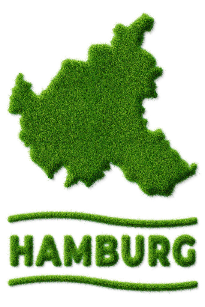 Städteposter Hamburg in Grasoptik | Poster mit Städtenamen von Hamburg in Grasschrift und Landkarte mit Rasenoptik - Realisiert mit Pictrs.com