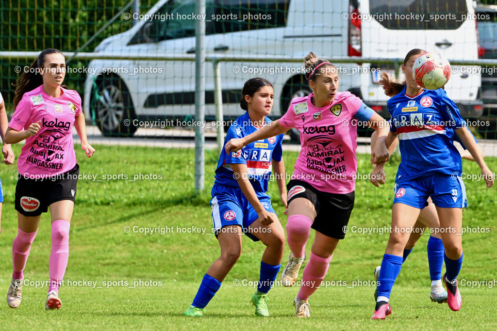 Carinthians Hornets vs. GAK 1902 Frauen | #13 Marie Lessacher Carinthians Hornets, #25 Viola Parvizi GAK, #14 Nicole Dominique Gatternig Carinthians Hornets, #33 Lena Maria Trummer GAK, Carinthians Hornets vs. GAK 1902 Frauen, Carinthians Hornets vs. GAK 1902 Frauen am 01.09.2024 in Sachsenburg (Sportplatz Sachsenburg), Austria, (Photo by Bernd Stefan)