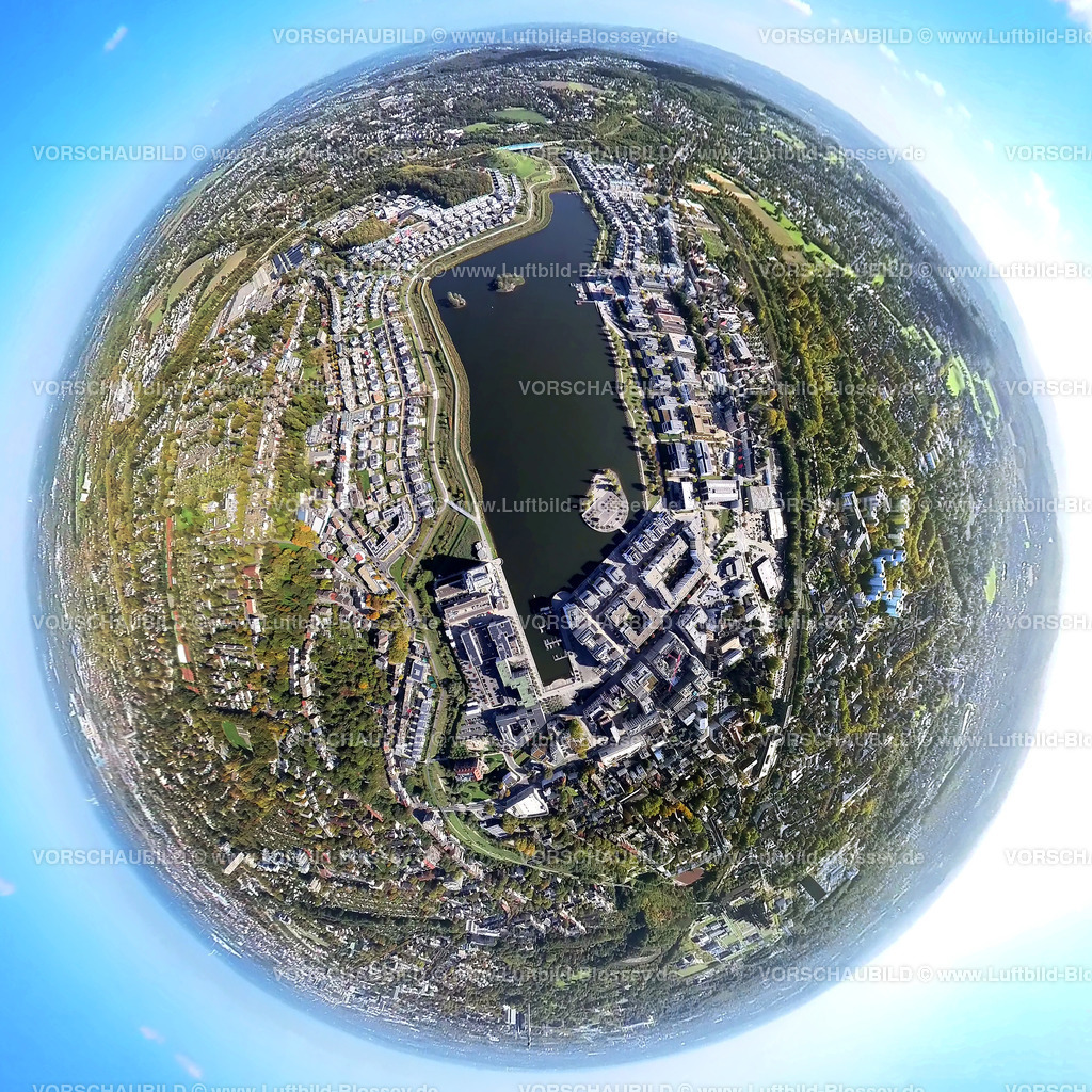Dortmund221006_02Phoenixsee | Luftbild, Phoenix-See, Naherholungsgebiet, Fisheye Aufnahme, Fischaugen Aufnahme, 360 Grad Aufnahme, Hörde, Dortmund, Ruhrgebiet, Nordrhein-Westfalen, Deutschland