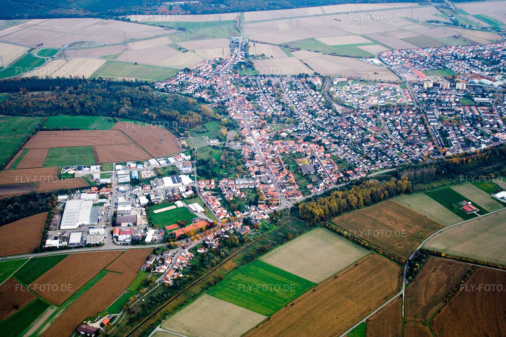 Luftbild: Gewerbering im Ortsteil Hochstetten in Linkenheim-Hochstetten im Bundesland Baden-Württemberg in Deutschland. Foto: IMG_14142.jpg vom 12.10.2008 durch Werner Riehm/FLY-FOTO.de