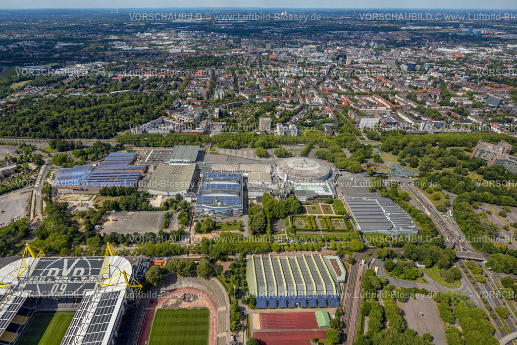 Dortmund230700479 | Luftbild, Westfalenenhallen am Signal Iduna Park BVB Stadion, Westfalenhalle, Dortmund, Ruhrgebiet, Nordrhein-Westfalen, Deutschland