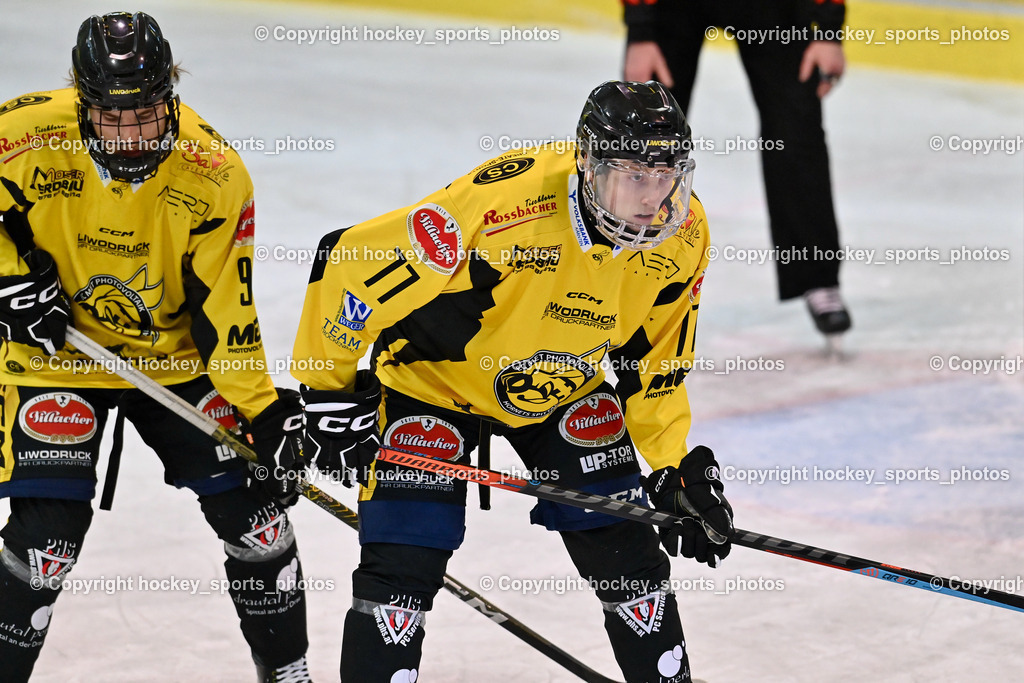 ESC Steindorf vs. EC Hornets Spittal 25.2.2024 | #96 Peharz Joshua EC Hornets Spittal, #77 Granitner Gert EC Hornets Spittal, ESC Steindorf vs. EC Hornets Spittal 25.2.2024, ESC Steindorf vs. EC Hornets Spittal 25.2.2024 am 25.02.2024 in Steindorf (Ossiachersee Halle), Austria, (Photo by Bernd Stefan)