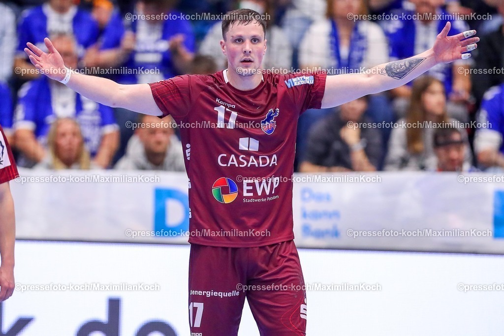 Gum25042501074 | 25.04.2025, Handball, HBL, VfL Gummersbach - 1. VfL Potsdam, Schwalbe-Arena: Jannek Klein (VfL Potsdam #17) 