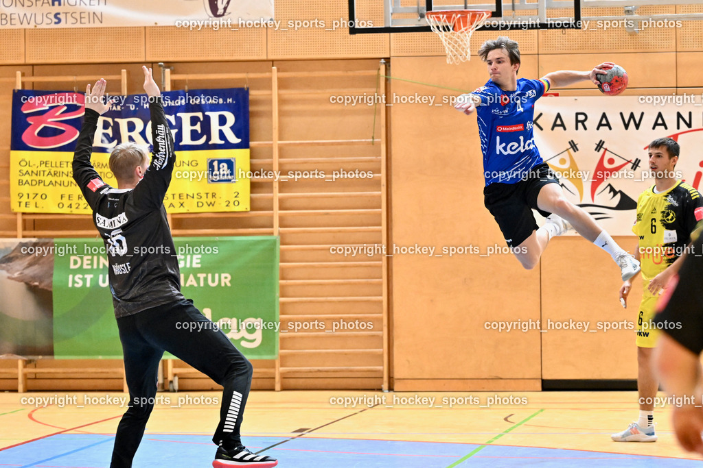 SC Ferlach vs. Bregenz Handball | #16 HÄUSLE Ralf Patrick Bregenz Handball, #4 König Raphael, #6 MAHR Markus Bregenz Handball, SC Ferlach vs. Bregenz Handball, SC Ferlach vs. Bregenz Handball am 28.09.2024 in Ferlach (Ballspielhalle Ferlach), Austria, (Photo by Bernd Stefan)