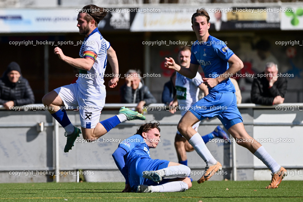 SAK vs. Dellach Gail | #23 Maximilian Wastian Dellach Gail, #17 Jan Sasa Ogris-Martic SAK, #5 Jakob Geister SAK, SAK vs. Dellach Gail, SAK vs. Dellach Gail am 22.03.2025 in Klagenfurt (Sportpark Welzenegg), Austria, (Photo by Bernd Stefan)