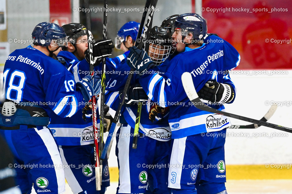  EC Tigers Paternion vs. EC Virgen 8.1.2022 | Jubel EC Tigers Paternion Mannschaft, #14 Domenik, #7 Kreuger Matthias, #18 Kampitsch Andreas, #3 Kronawetter Piersilvio