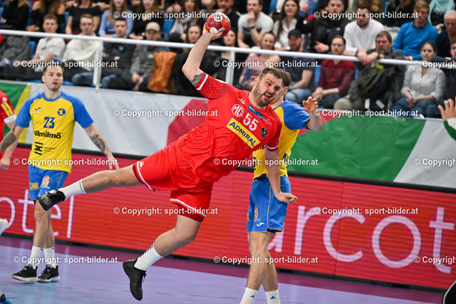 AUT, Handball EHF EURO 2024 Quali, Oesterreich vs Ukraine | 11.03.2023, Sporthauptschule Linz-Kleinmuenchen, AUT, Handball EHF EURO 2024 Quali, Oesterreich vs Ukraine, im Bild Tobias Wagner (AUT) vs Taras Minotskyi (UKR)


// Handball EHF EURO 2024 Quali Match between Austria and Ukraine in Linz, Austria on 2023/03/11