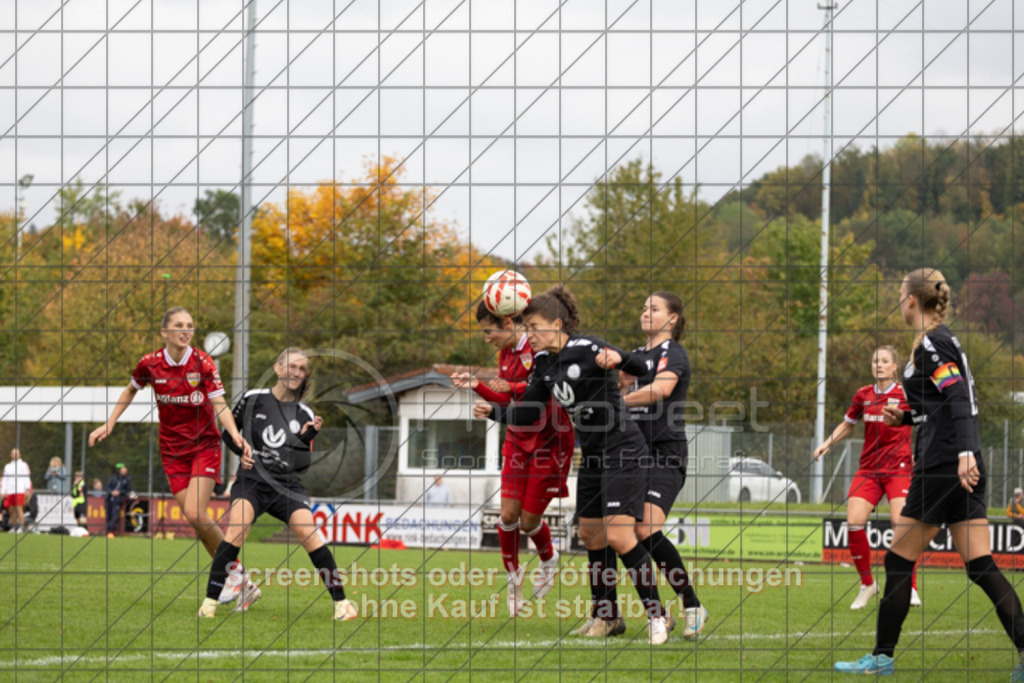 20251012_144712_1329 | Melisa Vural (VfB Stuttgart #20) im Kopfballduell mit Cesarina Reiser (1.FC Donzdorf #06)1.FC Donzdorf (schwarz) vs. VfB Stuttgart II (rot), Fussball, Frauen-Verbandsliga Württemberg, 05. Spieltag, Saison 2025/2026, Rasenplatz Lautertal Stadion, Süßener Straße 16, 73072 Donzdorf, 12.10.2025 - 13:00 Uhr,Foto: PhotoPeet-Sportfotografie/Peter Harich