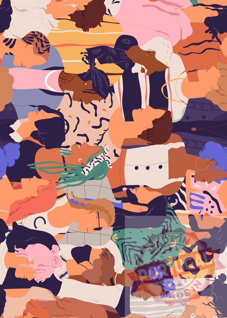Diverse group of people lying down forming a colorful and inclusive community | Group of diverse people lying together, creating a sense of community and togetherness - Realized with Pictrs.com