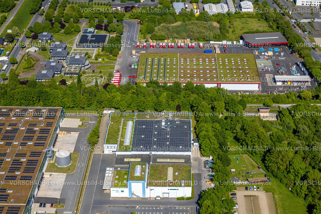 Hamm250500675Druckzentrum_DEX | Luftbild, Dachdeckereinkauf, DEX, Rhynern, Dachbegrünung, Hamm , Ruhrgebiet, Nordrhein-Westfalen, Deutschland