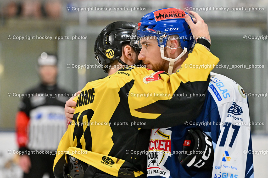 ESC Steindorf vs. EC Hornets Spittal 25.2.2024 | #70 Kronig Daniel EC Hornets Spittal, #77 Wuntschek Manuel ESC Steindorf, ESC Steindorf vs. EC Hornets Spittal 25.2.2024, ESC Steindorf vs. EC Hornets Spittal 25.2.2024 am 25.02.2024 in Steindorf (Ossiachersee Halle), Austria, (Photo by Bernd Stefan)