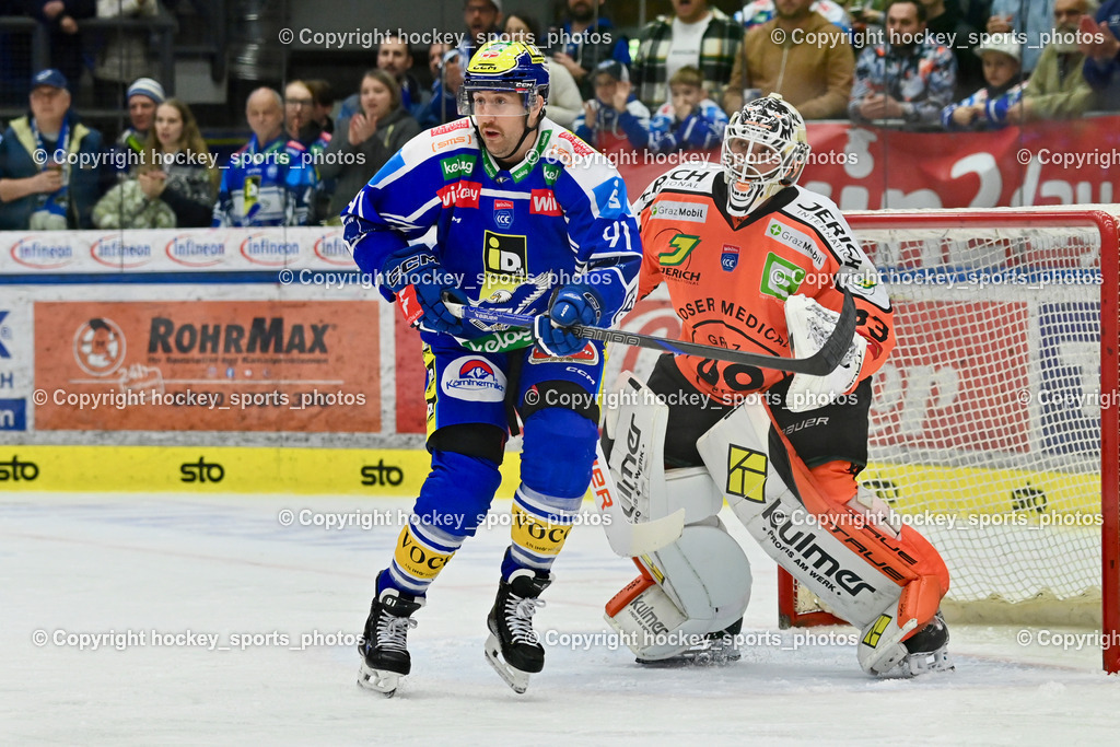 EC IDM WÄRMEPUMPEN VSV vs. MOSER MEDICAL GRAZ99ERS | #33 Maxime Lagacé Graz 99ers, #91 Nick Hutchison EC VSV, EC IDM WÄRMEPUMPEN VSV vs. MOSER MEDICAL GRAZ99ERS, EC IDM WÄRMEPUMPEN VSV vs. MOSER MEDICAL GRAZ99ERS am 12.03.2026 in Villach (Stadthalle Villach), Austria, (Photo by Bernd Stefan)