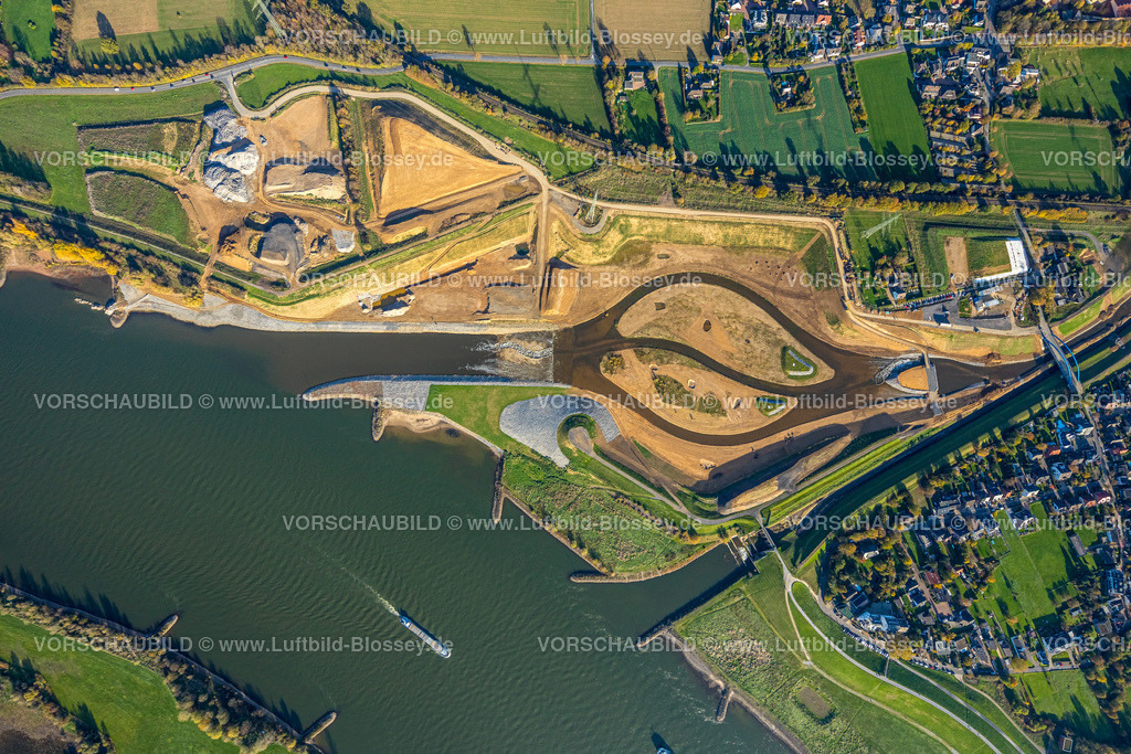Dinslaken221102444Emschermuendung | Luftbild der alten und der neuen Emschermündung auf der Stadtgrenze zwischen Dinslaken und Voerde, Mündung in den Fluß Rhein, Emscherumbau, EGLV, Emschergenossenschaft, neue Emschermündung, Fischtreppe, Ruhrgebiet, Nordrhein-Westfalen, Deutschland