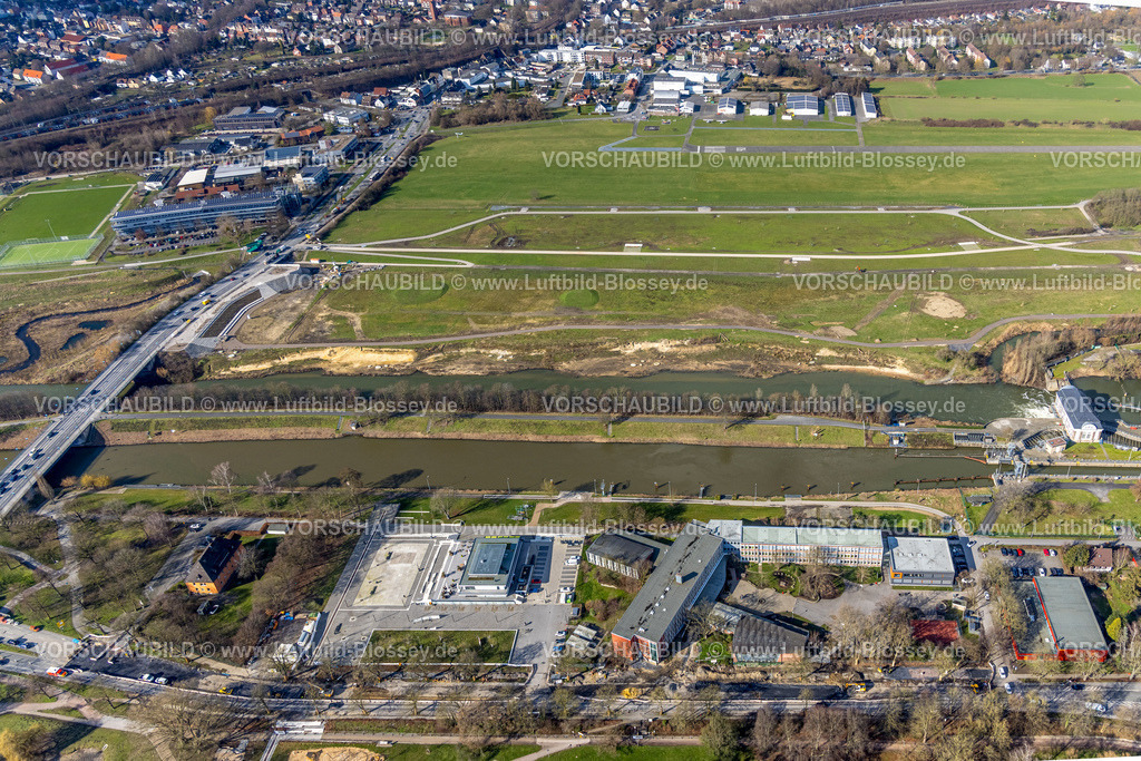 Hamm230215879 | Luftbild, Lippebrücke an der Münsterstraße, Erlebensraum, Flugplatz Lippewiesen, Stadtbezirk Heessen, Hamm, Ruhrgebiet, Nordrhein-Westfalen, Deutschland