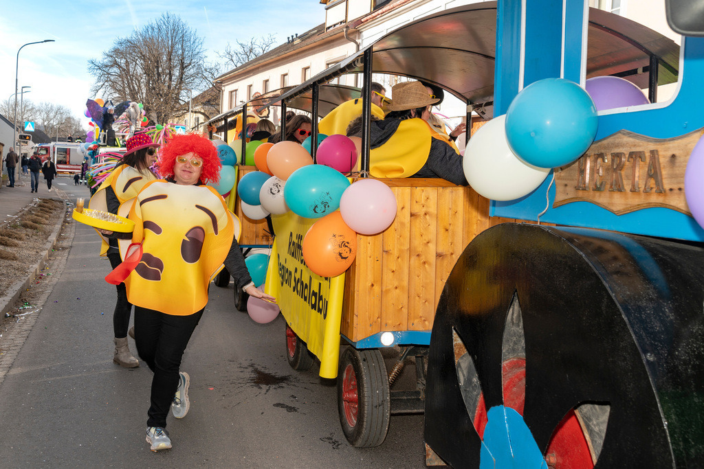 Umzug2025-118_9056 | Fotostrecke: FASCHINGSUMZUG 2025 in Loosdorf. 22 Masken(gruppen)-Teilnehmer: Loosdorfer Vereine, Wirtschaftstreibende, Gemeindeabordnungen sowie Kreditinstitute. rund 700 Besucher entlang der Hauptstrasse. Veranstaltungs-Sicherung durch Mannschaft der FF-Loosdorf mit schwerem Gerät. Maskenprämierung am EKZ-Platz durch Bgm. Thomas Vasku in den Kategorien: Bester Festwagen (Fa. gkonzept-Groissenberger; Beste Personengruppe-ASK-Loosdorf; Beste Einzelperson; Weiteste Anreise-FF Schollach;