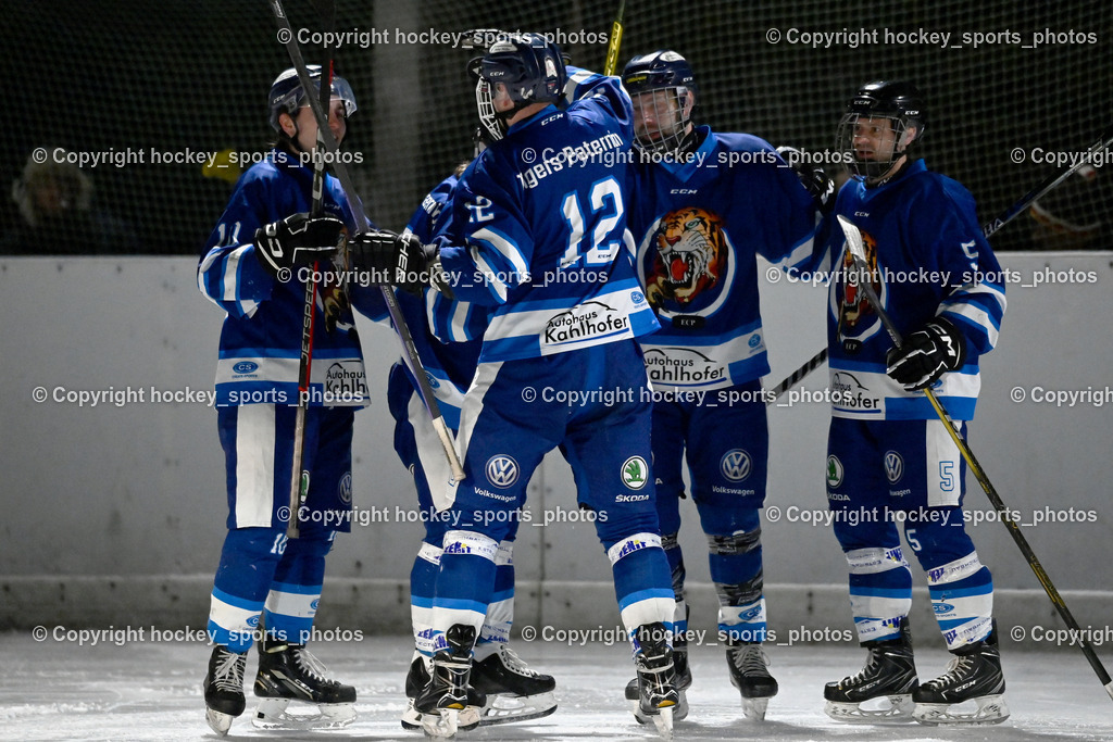 EC Tigers Paternion vs. EC Feld am See Ledenitzen | #12 Steiner Dominik EC Tigers Paternion, #5 Rauter Marcel EC Tigers Paternion, Jubel EC Tigers Paternion Mannschaft, #10 Ortner Philipp EC Tigers Paternion, #8 Wappis Christof EC Tigers Paternion, EC Tigers Paternion vs. EC Feld am See Ledenitzen, EC Tigers Paternion vs. EC Feld am See Ledenitzen am 19.01.2025 in Villach (Eisplatz Paternion), Austria, (Photo by Bernd Stefan)