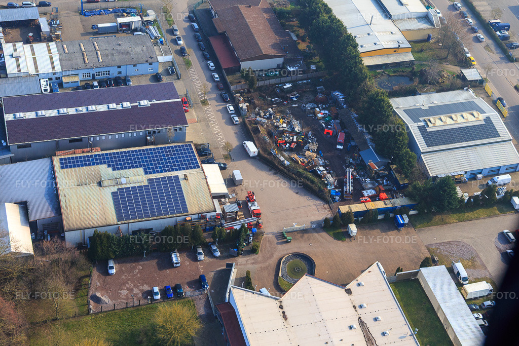 Luftbild: Buschurweg mit Zeich Metallbau GmbH, ArcoSYS Computervertriebs GmbH, Frey Metalltechnik, Inh. Dipl.-Ing. Matthias Frey e.K. und PLAY POINT Spielhalle im Ortsteil Minderslachen in Kandel im Bundesland Rheinland-Pfalz in Deutschland.Foto: IMG_104711.jpg vom 08.02.2018 durch Werner Riehm/FLY-FOTO.dePLAY-POINT SPIELHALLEWWW.ZEICH-METALLBAU.DEWWW.ARCOSYS.DEWWW.FREY-METALLTECHNIK.DE