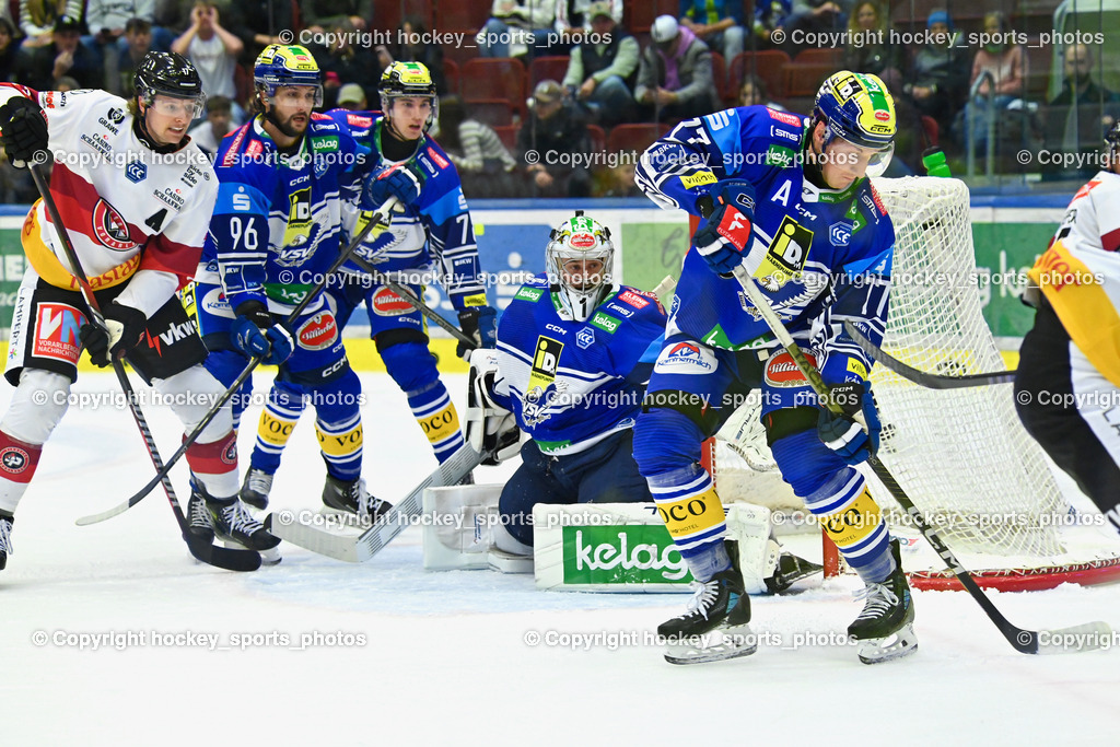 EC IDM Wärmepumpen VSV vs. Pioneers Vorarlberg 11.10.2024 | #77 LINDNER Philipp EC VSV, #1 LAMOUREUX Jean Philippe EC VSV, #17 Cooper Oliver PIONEERS VORARLBERG, #96 HOLWAY Patrick EC VSV, #78 MAXA Felix EC VSV, EC IDM Wärmepumpen VSV vs. Pioneers Vorarlberg 11.10.2024, EC IDM Wärmepumpen VSV vs. Pioneers Vorarlberg am 11.10.2024 in Villach (Stadthalle Villach), Austria, (Photo by Bernd Stefan)