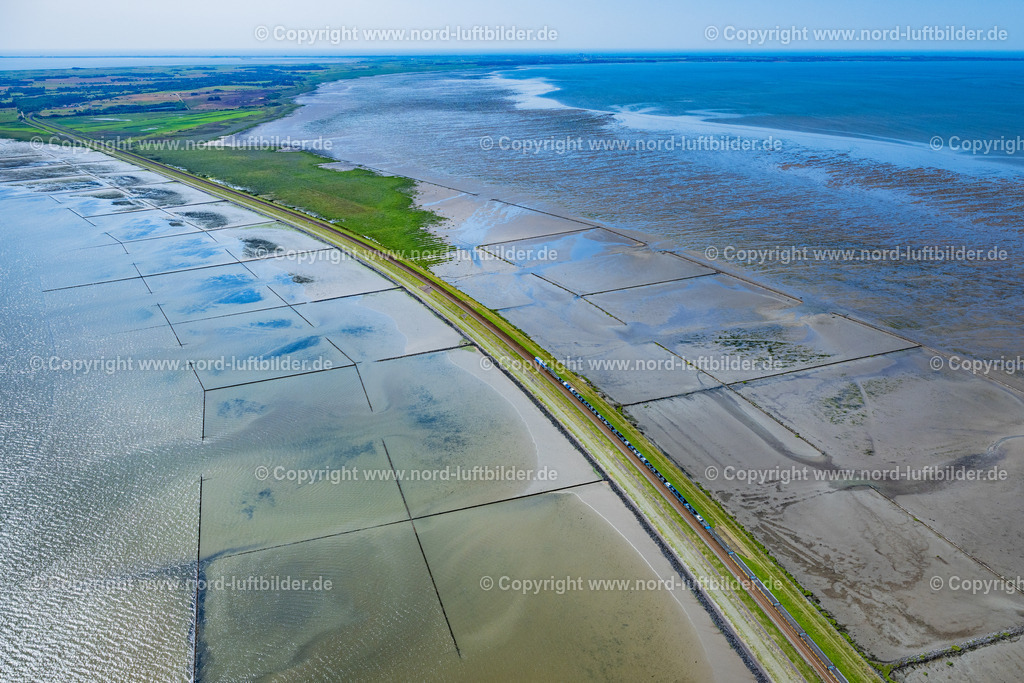 Sylt_Hindenburgdamm_Autozug_Blauer_Zug_ELS_0438130825 | SYLT 21.06.2025 Wattenmeer der Nordsee- Küste am Hindenburgdamm in Sylt im Bundesland Schleswig-Holstein. // Wadden Sea of North Sea Coast on Hindenburgdamm in Sylt in the state Schleswig-Holstein. Foto: Martin Elsen