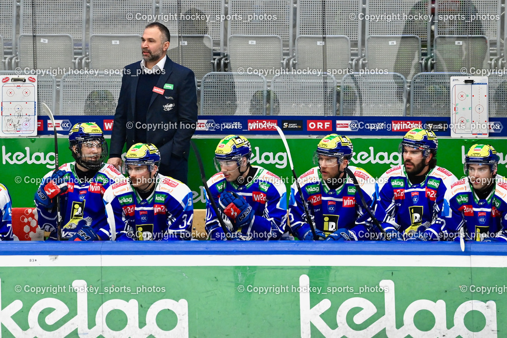 EC IDM Wärmepumpen VSV vs. Pioneers Vorarlberg | Spielerbank EC VSV, Pierre Allard Headcoach EC VSV, EC IDM Wärmepumpen VSV vs. Pioneers Vorarlberg, EC IDM Wärmepumpen VSV vs. Pioneers Vorarlberg am 22.02.2026 in Villach (Stadthalle Villach), Austria, (Photo by Bernd Stefan)
